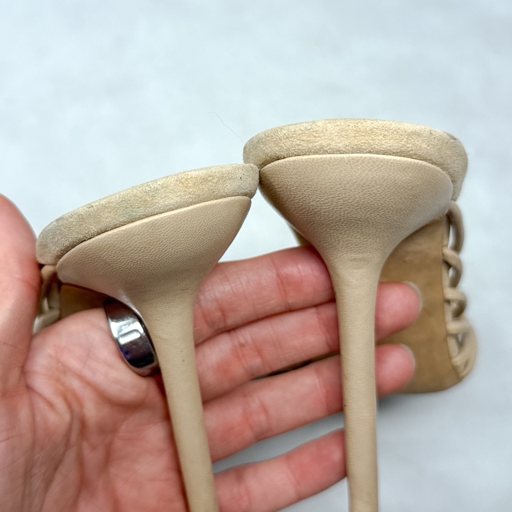 BALLY Switzerland Vintage Y2K Strappy Bow Leather Stiletto Heel Mule Sandal Nude - Picture 12 of 16
